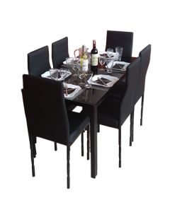 6BBB - 6 Places Black Solid Dismantable Glass Dining Table - MAM22082020
