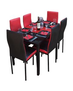 6BRR - 6 Places Black  Red Solid Dismantable Glass Dining Table - MAM01012104