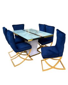 RAP6DB - 6 Places, Luxury Raphaella Dis-mountable Glass, Metal  Wood Dining Table Set with Formica Finishing - MAM20230306002