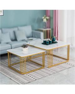 Set of 2 Square Marble-Top Center Tables with Golden Frame MAM17102025006