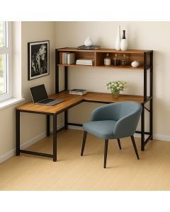 L-Shaped Study Desk with Bookshelf – Modern Wooden Desk by Maimo MAM2910202501