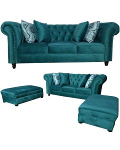CHV-5DG - 5  Places - Dark green Velvet ChesterVel Couch with TwoPoufs, Very Comfortable - MAM20212511896