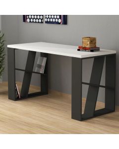 White Study Desk with Geometric Side Shelves – Modern Desk by Maimo Furniture MAM2910202522