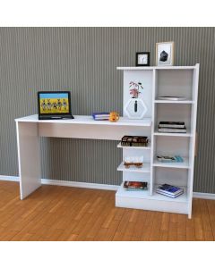 White Study Desk with Bookshelf – Modern Desk with Open Shelves by Maimo Furniture MAM2910202519