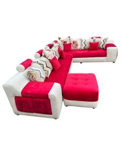RMN-RW - Modern U-Shape Romanus Sectional Sofa, Cream White  Red, Velvet Material - MAM20220607001