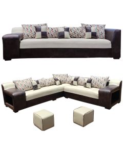 RMN-7CW - 7 Places - Canape Romanus en Forme de L en Cuir Chocolat et Blanc creme, Classe Du Roi - MAM202110808