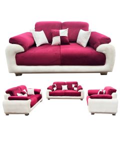 HEZ-6WO - 6 Places, Modern Hezron Velour Sofa Set, Creem White - Ox-Blood, Velvet Material - MAM20220211001