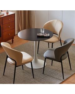 Modern Round Dining Table with 4 Leather Chairs – Elegant Compact Dining Set | Maimo Furniture MAM2025110504