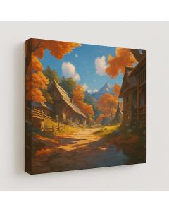 Autumn Village Landscape Art – Rustic Charm by Maimo Furniture- MAM0910202521