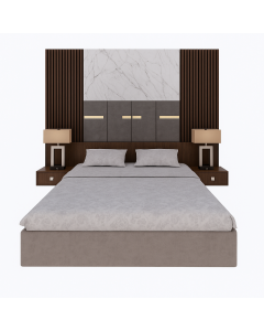 Modern Bed with Marble Panel & Integrated Side Tables | Maimo Furniture-MAM0930202539
