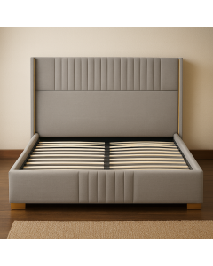 Upholstered Bed with Modern Panel Headboard and Solid Base-MAM0930202564