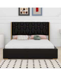 Modern Upholstered Bed with Diamond-Patterned Headboard-MAM0930202565