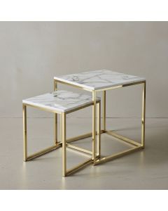 Set of 2 Square Marble Nesting Tables with Golden Frame MAM17102025009