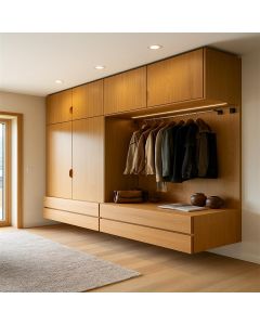 Floating Wardrobe with Cabinets and Bench – Premium Formica Wardrobe by Maimo Furniture-MAM1008202520