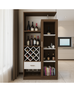Modern Corner Bar Cabinet with Glass Holder & Bottle Storage – Modern Home Bar Unit MAM10122025003