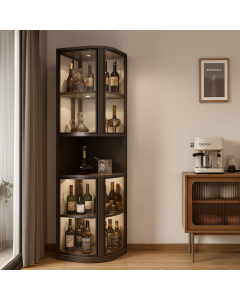 Curved Glass Corner Bar Cabinet with LED Shelves – Elegant Display MAM10122025001