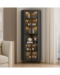 Corner Bar Display Cabinet with Warm LED & Glass Doors – Walnut Modern Bar Unit MAM10122025002