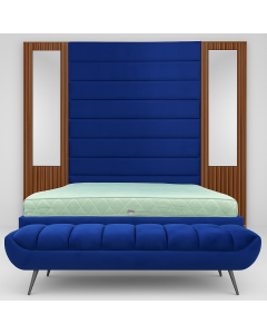Royal Blue Upholstered Bed with Padded Headboard & Side Mirrors MAM09122025001