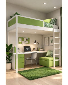 Modern Loft Bed with Study Desk and Storage – Space Saving Bed by Maimo Furniture-MAM202618239