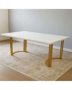 White Stone Dining Table with Gold Curved Metal Legs – Luxury Modern Dining by Maimo Furniture-MAM111820256