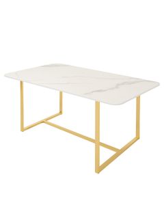 White Marble Dining Table with Gold Straight Metal Frame – Modern Elegant Dining by Maimo Furniture-MAM1118202510