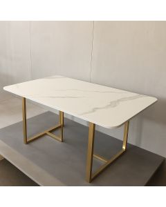 White Marble Dining Table with Gold Metal Frame – Elegant Modern Dining by Maimo Furniture-MAM111820259