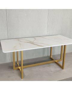 White Marble Dining Table with Gold Base Frame – Contemporary Luxury Dining by Maimo Furniture-MAM111820255