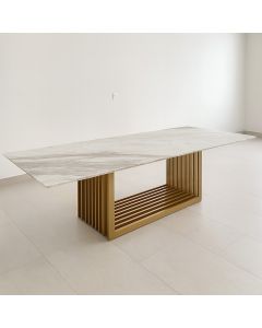  Large Marble Dining Table with Gold Slatted Base – Luxury Executive Dining by Maimo Furniture-MAM111820258