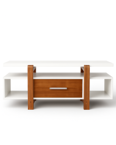 Modern Free Standing TV Stand – White & Walnut Media Console – MAM05112025009