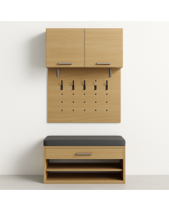 Floating Wardrobe and Bench with Pegboard Hooks – Entryway Storage MAM06112025004
