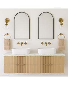 Fluted Wood Double Sink Toilet Cabinet with Gold Faucets Maimo Furniture MAM111020250011