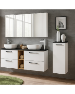 White Double Sink Toilet Cabinet with Open Shelf & Mirror Maimo Furniture MAM11102025007