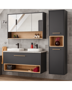 Modern Black Double Sink Toilet Cabinet with Wood Accents Maimo Furniture MAM111020250015