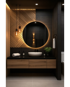 Modern Single Sink Toilet Cabinet with Backlit Round Mirror Maimo Furniture MAM121020250016
