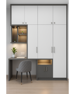 White & Grey Wardrobe with Work Desk  Maimo Furniture Cameroon MAM14102025004