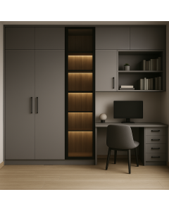 Modern Grey Wardrobe with Desk & LED Shelves  Maimo Furniture MAM151020250025