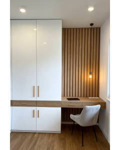 Glossy Wardrobe with Desk & Wooden Panel Backdrop Maimo Furniture MAM141020250022