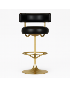 Luxury Black Leather High Chair with Gold Pedestal Base | Modern Bar Stool MAM20102025004
