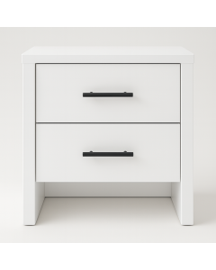 White Bedside Cupboard with 2 Drawers – Modern Nightstand with Black Handles MAM221020250012