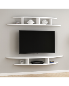Minimalist Floating White TV Stand with Curved Shelves Maimo Furniture MAM081020250011