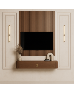 Dark Wood Floating TV Stand with Fluted Back Panel Maimo Furniture MAM081020250010