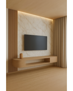 Light Oak Floating TV Stand with Rounded Edges & Marble Wall-fluted pipes Maimo Furniture MAM08102025009