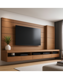 Wide Walnut Wood TV Stand with Floating Base and Storage | Maimo Furniture MAM08102025007