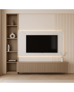 Beige Wood TV Stand with Fluted Design and LED Lighting  Maimo Furniture MAM08102025006