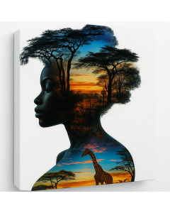 African Woman Silhouette with Savannah & Giraffe – Maimo Art- MAM0910202529