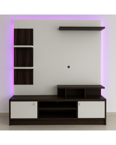 Dark Wood & White TV Stand with Shelves and LED Backlighting | Maimo Furniture Cameroon MAM3009202510