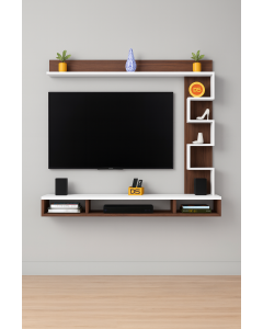 Brown & White Wall Mounted TV Stand with Open Shelves Maimo Furniture Cameroon MAM300920259