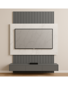 Grey Floating TV Stand with Marble Wall Panel & Fluted Design Maimo Furniture Cameroon MAM3009202513