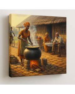 African Village Cooking Scene – Traditional Art by Maimo- MAM0910202551