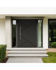 Modern Matte Black Metal Entrance Door with Diagonal Lines – Maimo Furniture-MAM10242025024